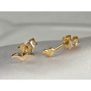 Tiny Tiny Bird Stud Earrings, Sterling Silver Real Gold Plating, Dainty 6x2mm